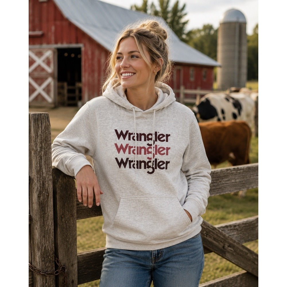 Wrangler Retro Womens Gray Stacked Flocked Logo Hoodie Sweatshirt‎ Medium